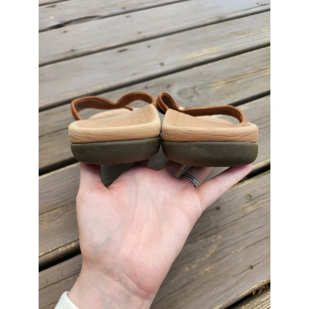Vionic Aloe Thong Sandals Tan Leather Gold‎ Ring Orthopedic Size 11